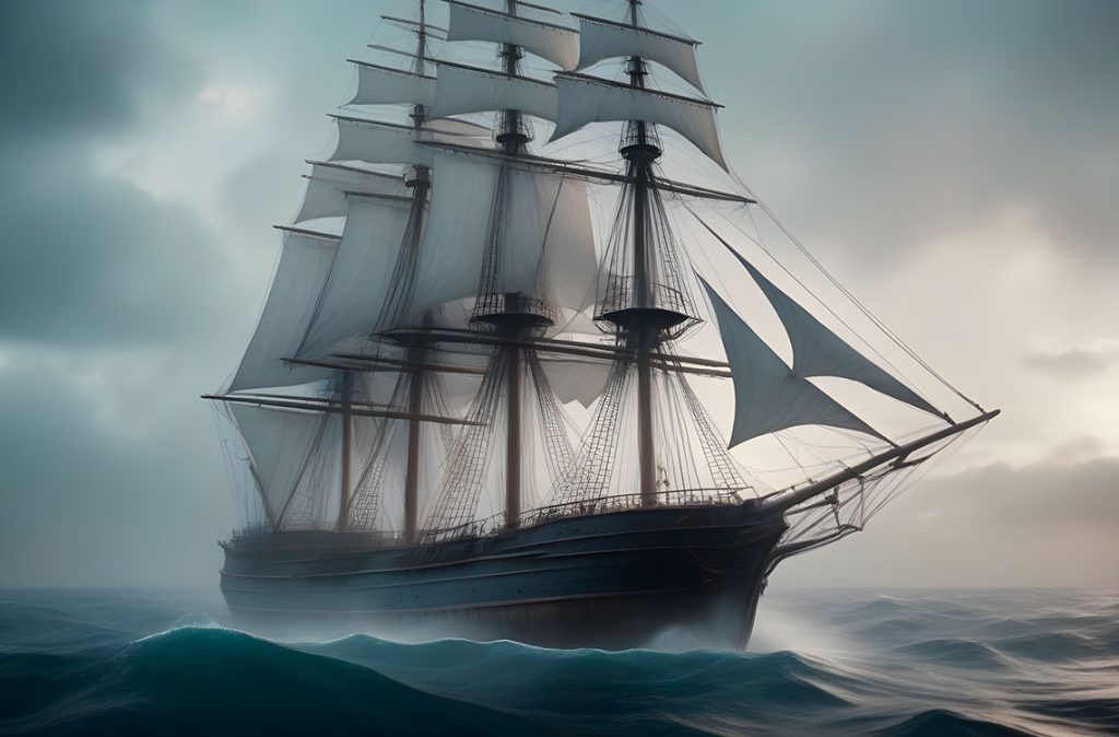 El Mary Celeste: Una vista del enigmático barco fantasma tal como fue encontrado en 1872, navegando sin tripulación y envuelto en un misterio que persiste hasta hoy. / Foto: Freepik