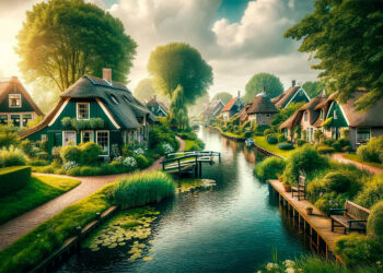 Giethoorn, la Venecia del Norte: Un remanso de paz en los Países Bajos, donde los canales serenos y las encantadoras cabañas crean un paisaje de ensueño, invitando a un viaje por la tranquilidad y la belleza natural.