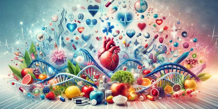 Un collage visual que captura la esencia de la medicina, desde la biología molecular hasta la tecnología médica avanzada, celebrando las maravillas y secretos del cuidado de la salud.