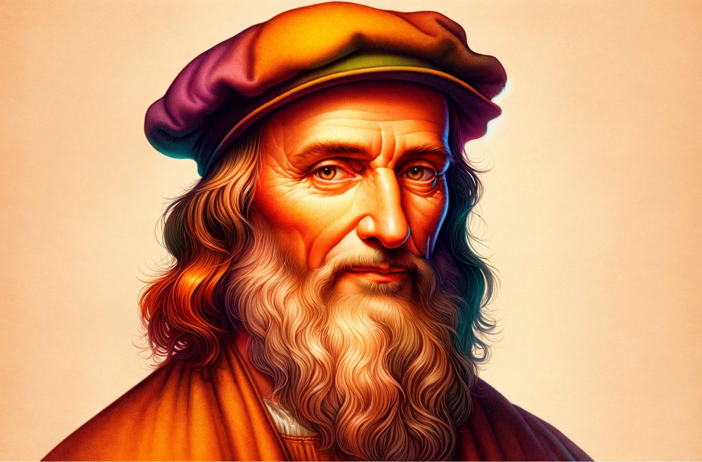 Leonardo da Vinci: Un retrato evocador del renombrado polímata del Renacimiento, capturando su mirada reflexiva y su espíritu creativo inigualable.