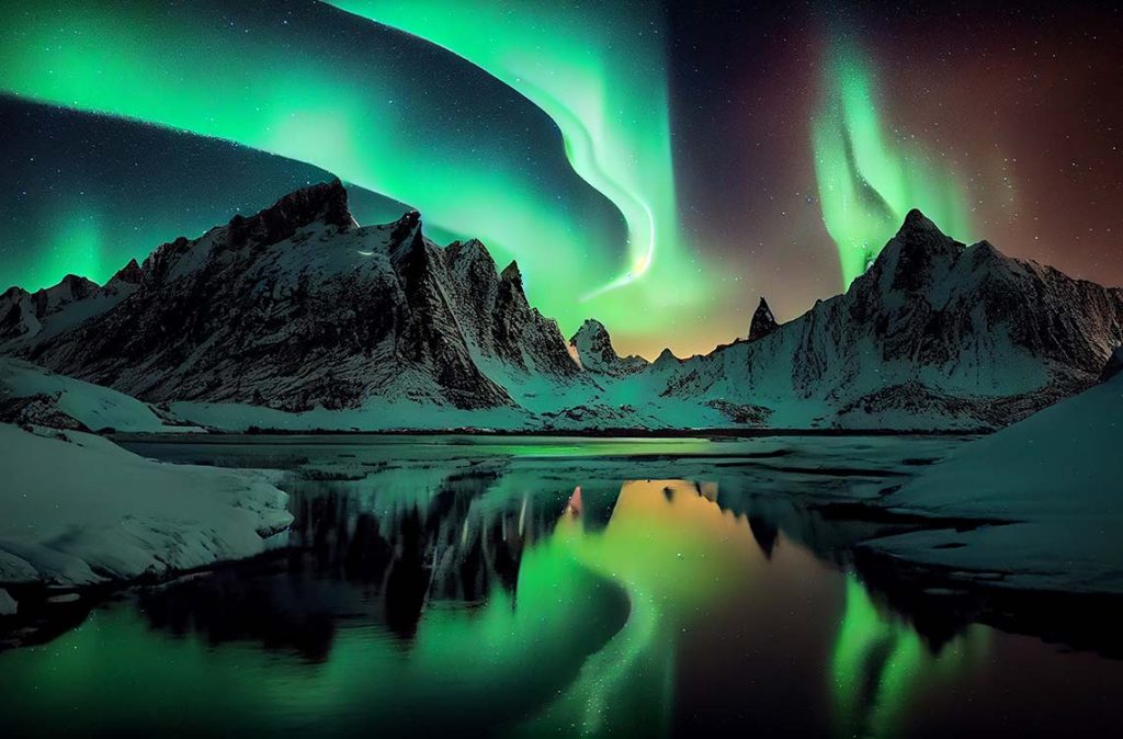 Cortina de luces luminosas verdes y púrpuras bailan a través del cielo nocturno, mostrando la belleza hipnótica y etérea de la aurora boreal. / Foto: Freepik